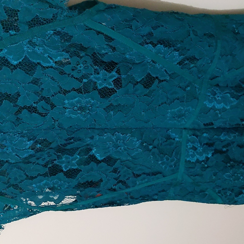 Monique L'Huillier| Green Lace Dress over Strapless Bustier Slip Back Zippered - Picture 7 of 16